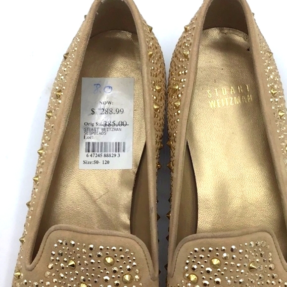 Stuart Weitzman Slipbeads Suede Studded Loafers Size 8 - Picture 9 of 13